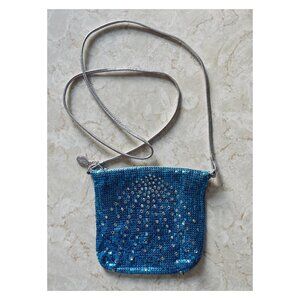 VTG Whiting and Davis 1986 Blue Mesh and Rhinestone Small Crossbody Bag